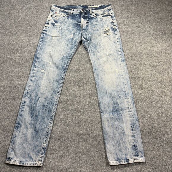 Big Star Jeans Mens 33 Regular Straight Tapered Blue 33x34 Acid wash Distressed - Picture 1 of 9